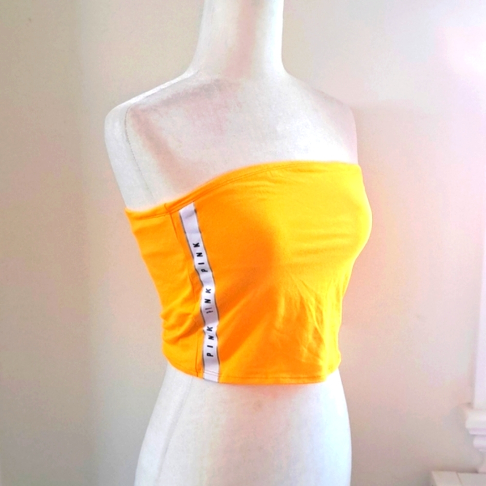 Pink Victoria's Secret Yellow Logo Tube Top size Medium